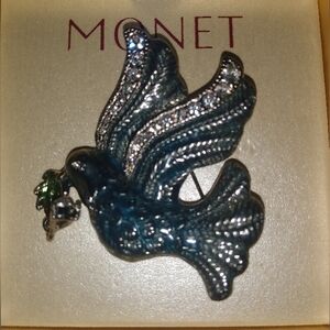 Monet Blue Dove Bird Pin Brooch New With Tags & Box Vintage